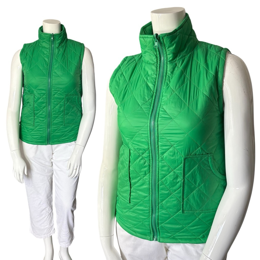 Top It Off Reversible Quilted Vest Emerald Green/Cream, M